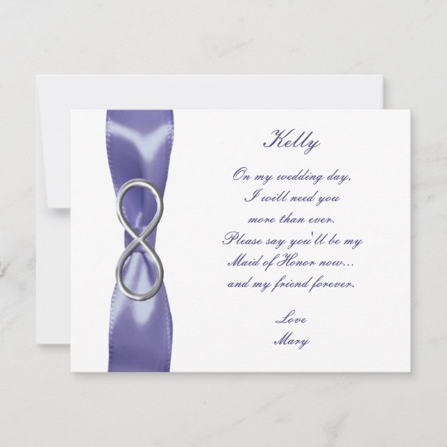 Purple Blue Silver Infinity Maid Of Honor Card (Front)