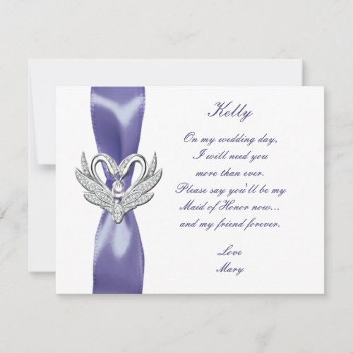 Purple Blue Silver Swans Maid Of Honor Card