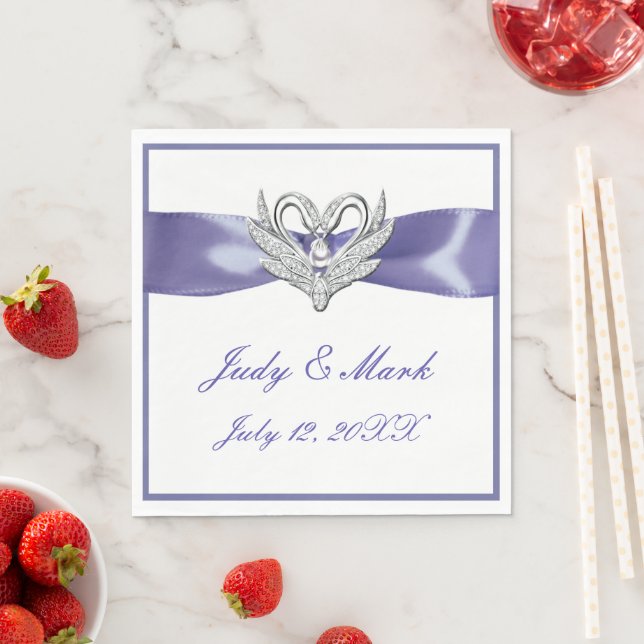 Purple Blue Silver Swans Paper Napkins (Insitu)