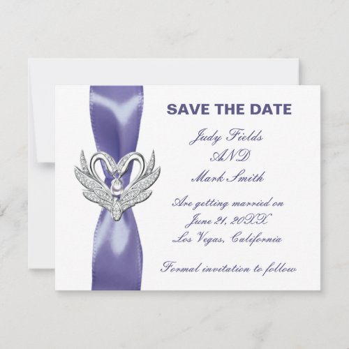 Purple Blue Silver Swans Save The Date Card