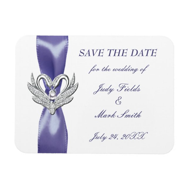Purple Blue Silver Swans Save The Date Magnet (Horizontal)