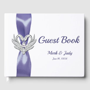 Purple Blue Silver Swans Wedding Guest Book