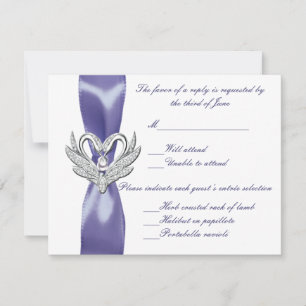 Purple Blue Silver Swans Wedding Response Card