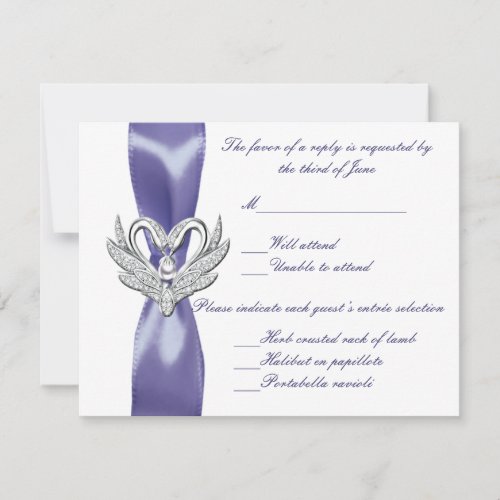 Purple Blue Silver Swans Wedding Response Card