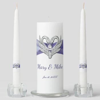 Purple Blue Silver Swans Wedding Unity Candle Set by atteestude at Zazzle