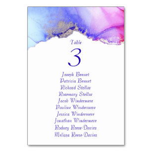 Purple Blue Silver Wedding Reception Table Number