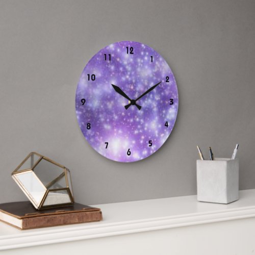 Purple Blue Sky Cloud Stars Effect Large Clock