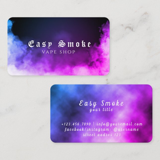 Purple Blue Smoke Vape Shop Business Card (Front/Back)