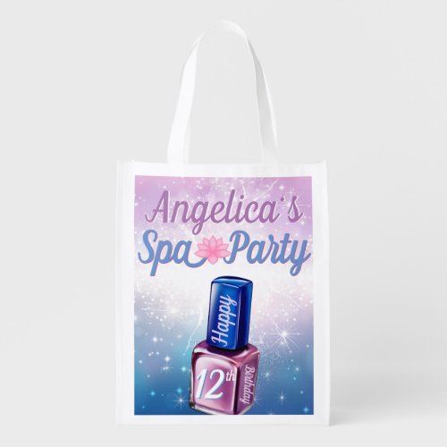 Purple Blue  Sparks Nail Polish Spa Birthday Grocery Bag