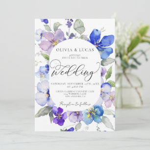 Purple Blue Spring All in 1 Budget QR Wedding Invitation