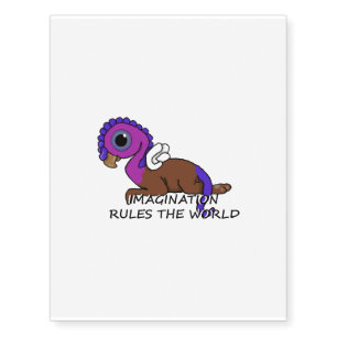 Purple & Blue Squite Imagination rules the world Temporary Tattoos