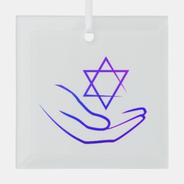 Purple/ Blue Star of David Glass Ornament  (Front)