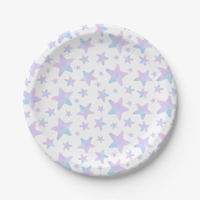 Purple Blue stars Princess Themed Birthday Party Paper Plates (Front)