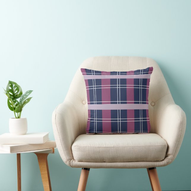 Purple Blue Tartan Plaid Pattern Throw Pillow (Chair)