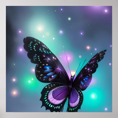 Purple Blue  Teal Butterfly Poster