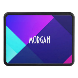Purple Blue & Teal Geometric, DIY Name in White Hitch Cover