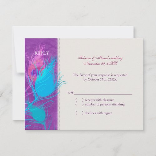 Purple Blue Teal Peacock Wedding RSVP