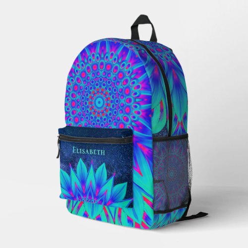 Purple Blue Teal  Pink Cool Mandala Add Your Name Printed Backpack