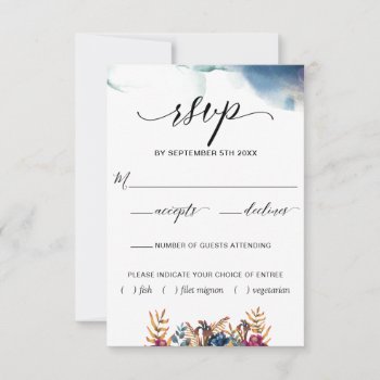 Purple Blue Teal Watercolor & Floral Meal Choices RSVP Card