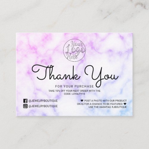 Purple Blue Tie_Dye Marble Customer Thank You Business Card
