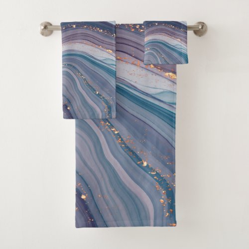 Purple  Blue Tones Marble  Bath Towel Set