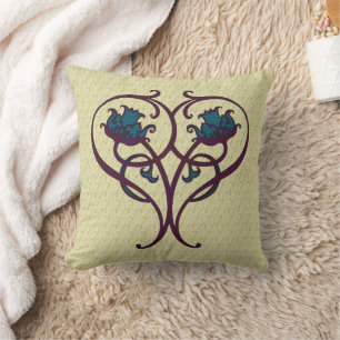 Purple Blue Tulip Floral Art Design  Throw Pillow
