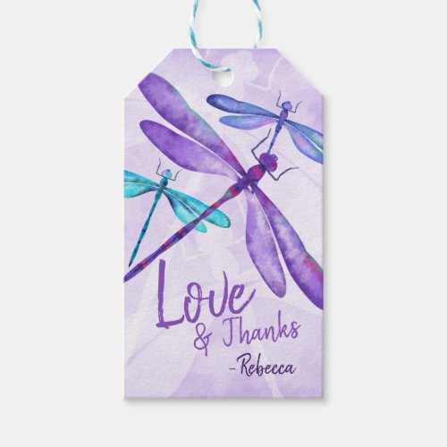 Purple Blue Turquoise Dragonfly Gift Tag