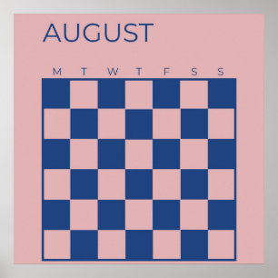 Purple Blue Undated Checkered August Calendar Poster