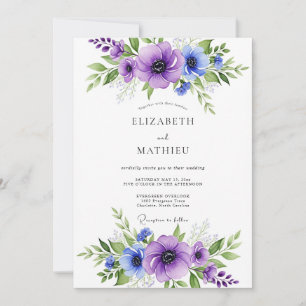 Purple Blue Vibrant Anemone Wedding Invitation