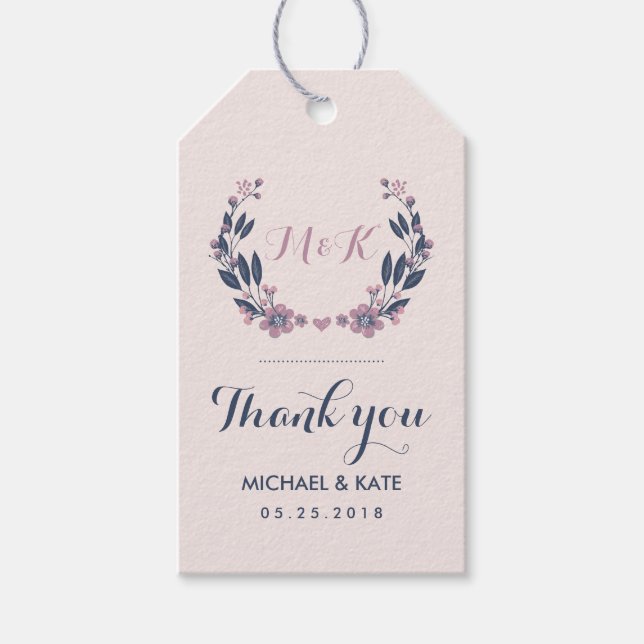 Purple Blue Vintage Flower Wreath Wedding Gift Tag (Front)