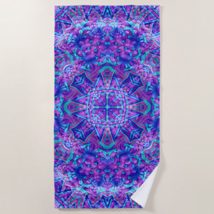 Purple & Blue Vintage Fractal Kaleidoscope Beach Towel