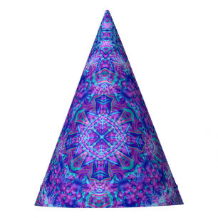 Purple & Blue Vintage Fractal Kaleidoscope Party Hat