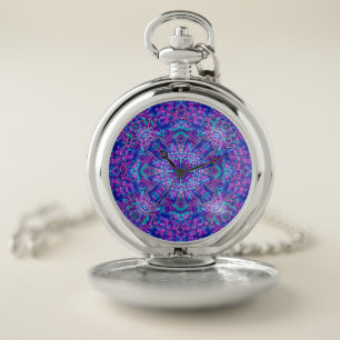 Purple & Blue Vintage Fractal Kaleidoscope Pocket Watch