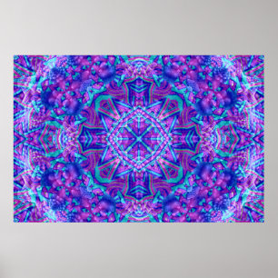 Purple & Blue Vintage Fractal Kaleidoscope Poster