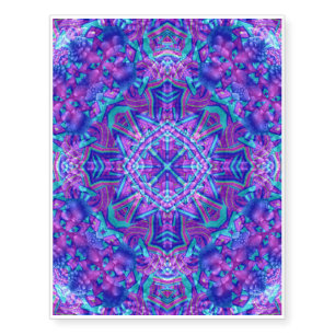 Purple & Blue Vintage Fractal Kaleidoscope Temporary Tattoos