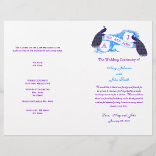 Purple Blue Vintage Peacock Wedding Program