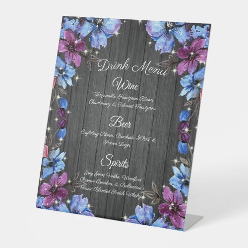 Purple Blue Vintage Watercolor Floral Rustic Wood  Pedestal Sign