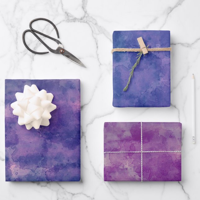  Purple Blue Violet Watercolor Abstraction   Wrapping Paper Sheets (Front)
