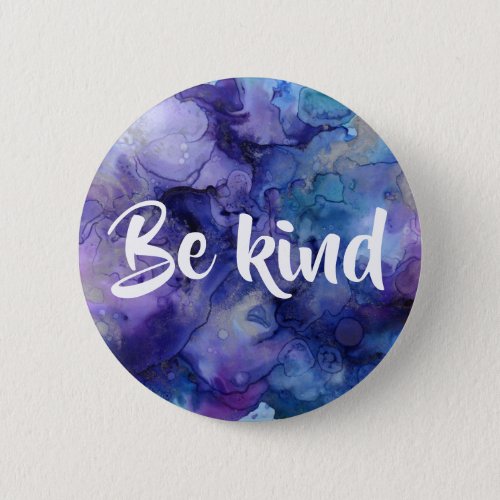 Purple Blue Watercolor Be Kind Round Button