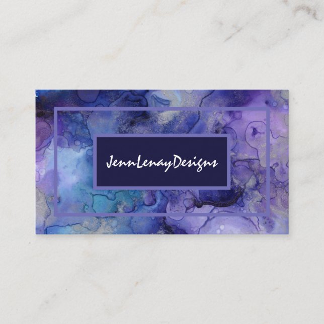 Purple Blue Watercolor Elegant Busines Card (Front)