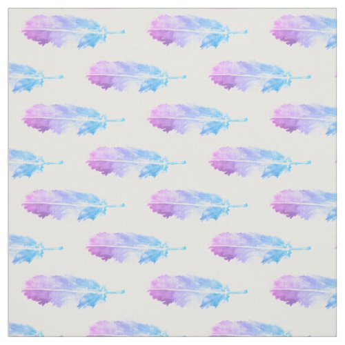 Purple Blue Watercolor Feather Pattern Fabric