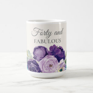 Purple Blue Watercolor Floral 40 and Fabulous Coffee Mug