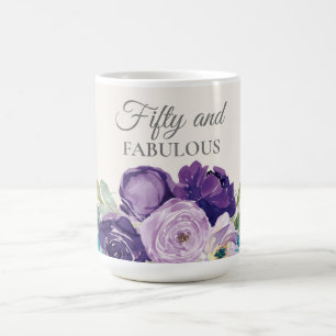 Purple Blue Watercolor Floral 50 and Fabulous Coffee Mug