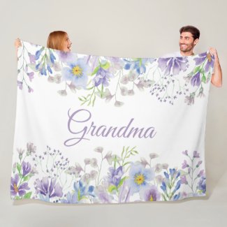 Purple Blue Watercolor Floral Grandma Fleece Blank