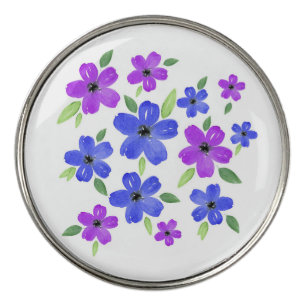 Purple & Blue Watercolor Floral Motif Golf Ball Marker