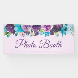 Purple Blue Watercolor Floral Photo Booth Banner