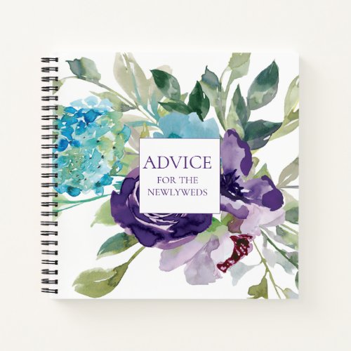 Purple Blue Watercolor Floral Wedding Advice Notebook