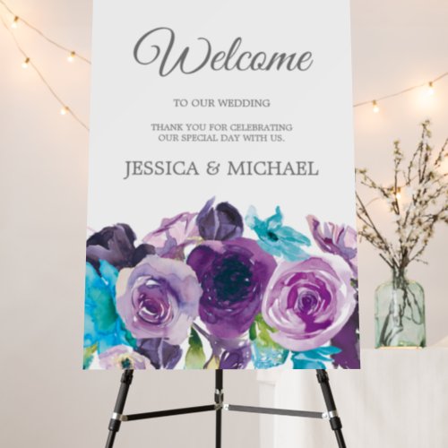 Purple Blue Watercolor Floral Wedding  Foam Board