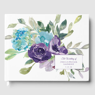 Purple Blue Watercolor Floral Wedding Guest Book