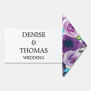 Purple Blue Watercolor Floral Wedding Sign